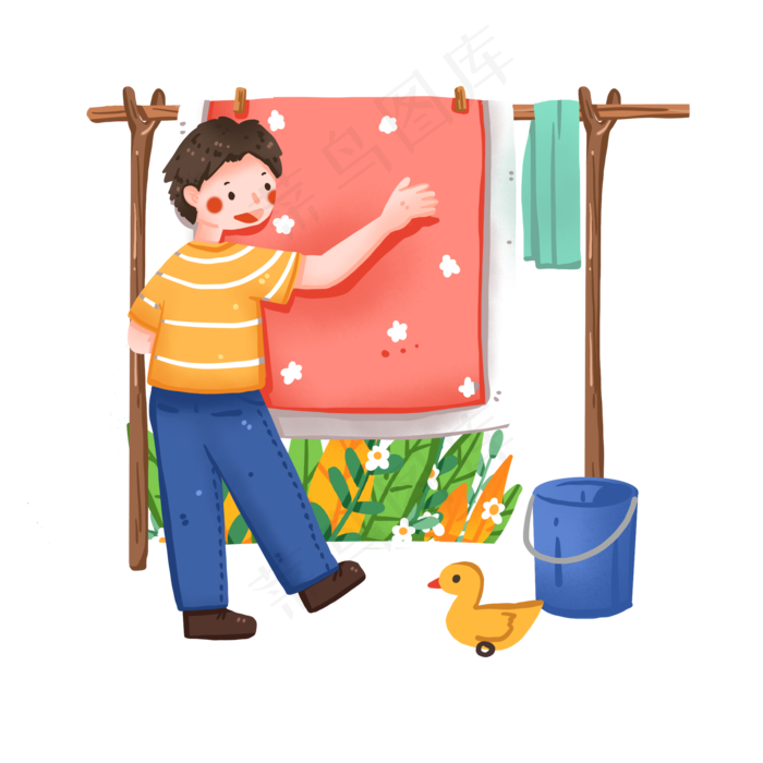 劳动节晒被子的年轻人