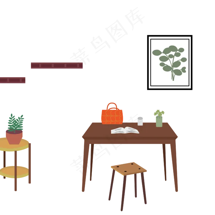 立体效果家装室内设计书桌书房简,免抠元素(4167*4167px 300 dpi )ai矢量模版下载
