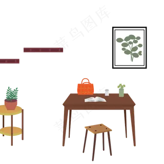 立体效果家装室内设计书桌书房简,免抠元素