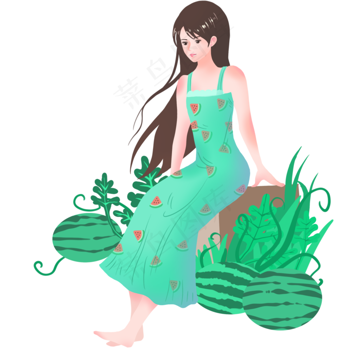 立夏西瓜卡通插画