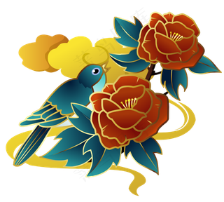 矢量国潮花鸟,免抠元素