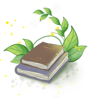 绿色植物和两本图书,免抠元素