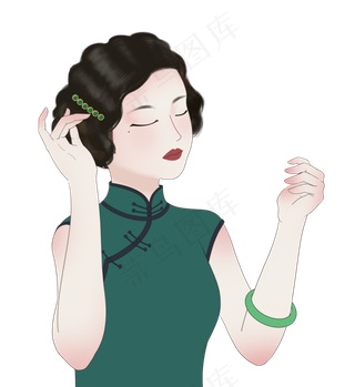 国潮风格复古美女,免抠元素