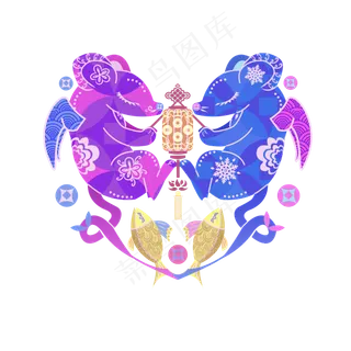 鼠年创意奇幻心形鼠宝,免抠元素