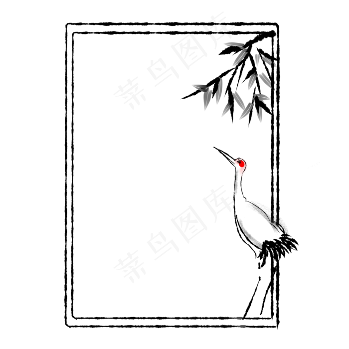 水墨丹顶鹤的边框,免抠元素(2000X2000(DPI:299))psd模版下载
