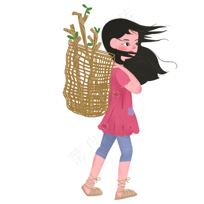 背着篓子野外植树的女孩免抠图(2000X2000(DPI:300))psd模版下载
