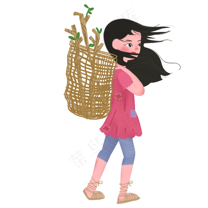 背着篓子野外植树的女孩免抠图(2000X2000(DPI:300))psd模版下载