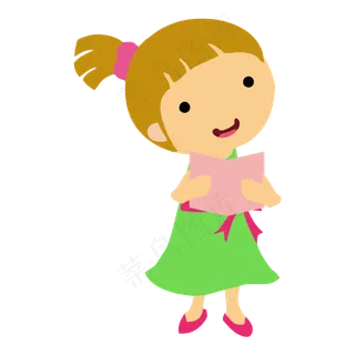 卡通矢量正在看书大声读书的女孩,免抠元素