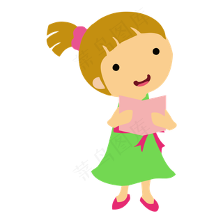 卡通矢量正在看书大声读书的女孩,免抠元素