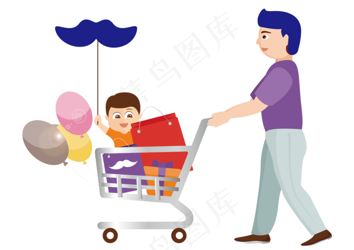 父亲节卡通购物的父子