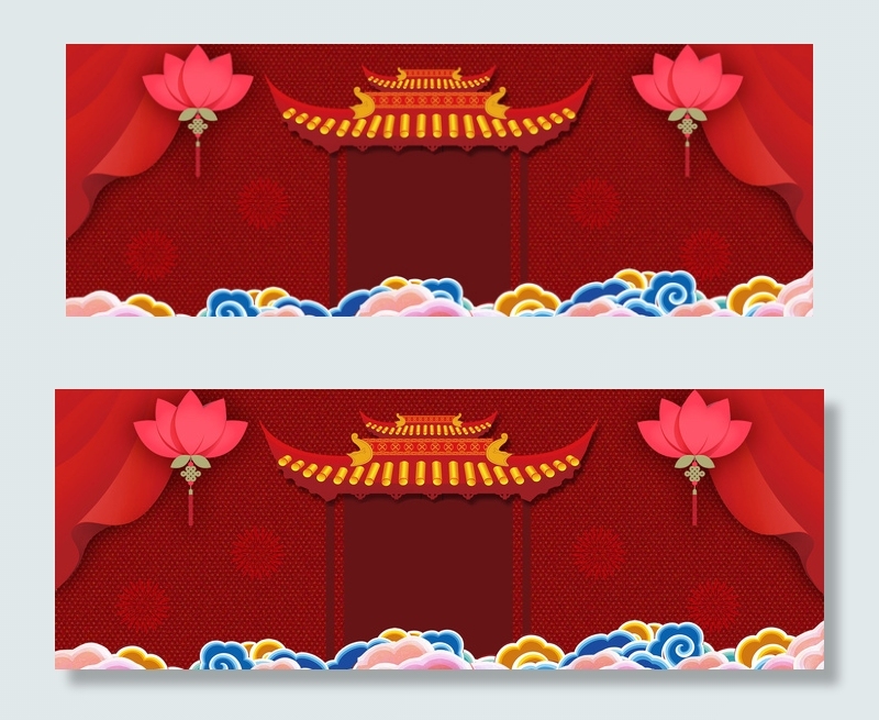 红色莲花亭台立体剪影谢师宴banner(1920*700px 	       )psd模版下载