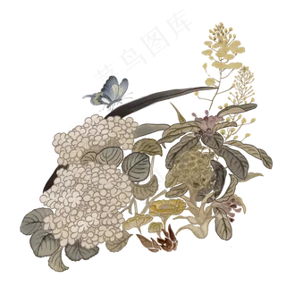 中国画水墨工笔温婉蝴蝶百花花鸟,免抠元素 中国画水墨工笔温婉蝴蝶百花花鸟,免抠元素
