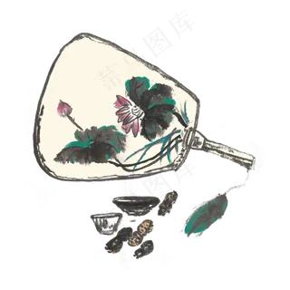夏天清凉芙蓉扇子手绘水墨