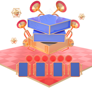 C4D红色喜庆618舞台