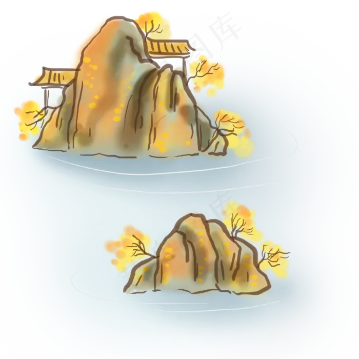 水墨秋天古风山水(2000X2000(DPI:299))psd模版下载