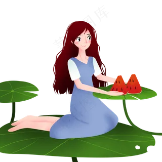 立夏吃西瓜女孩