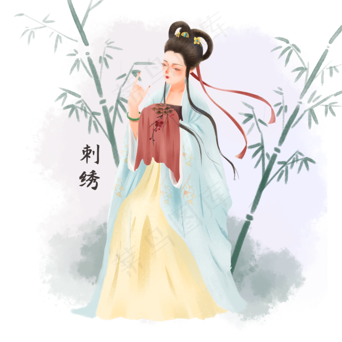 中国古典美人弹琵琶传统乐师(3500X3500(DPI:300))psd模版下载