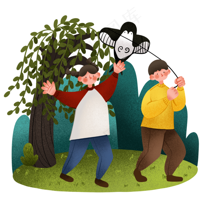 清明节放风筝的男孩