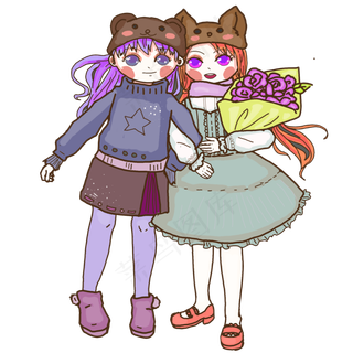 冬至时节立冬一起出游玩耍的姐妹