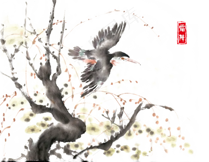 霜降枝头的飞鸟(6091X4724(DPI:300))psd模版下载