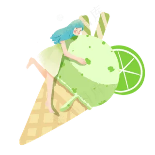 大暑女孩抱着青柠冰淇淋PNG