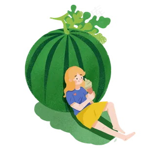 大暑女孩靠在西瓜上吃冰淇淋