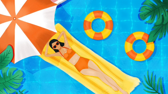 立夏之女生游泳池休息配图(2880X1620(DPI:300))psd模版下载