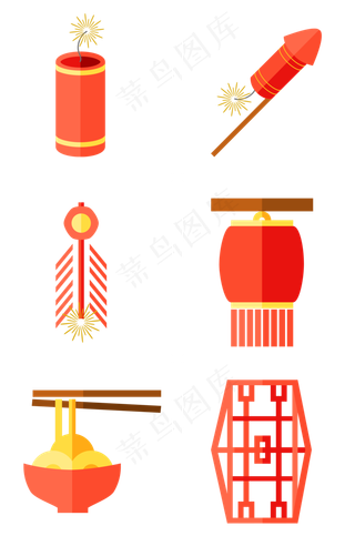 喜庆新年灯笼鞭炮,免抠元素
