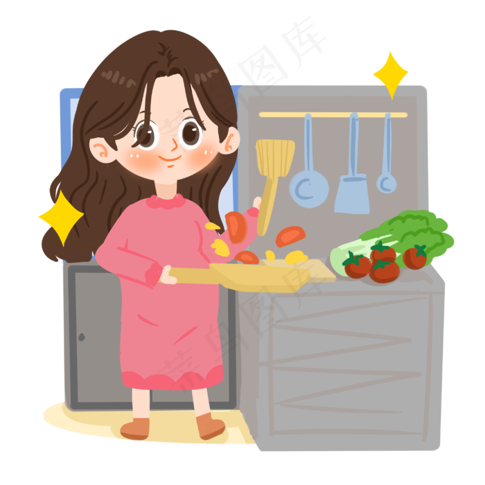 母亲节卡通母亲做饭PNG素材(3000X3000(DPI:300))psd模版下载