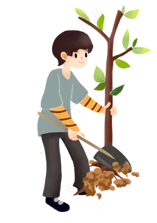 植树节植树的小男孩