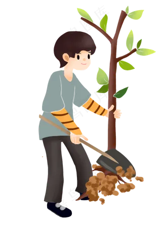 植树节植树的小男孩