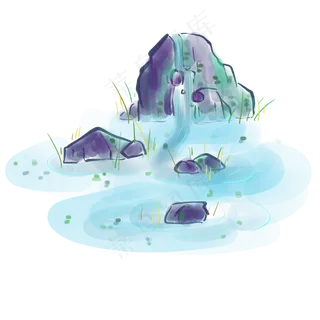 水墨小溪和石头,免抠元素