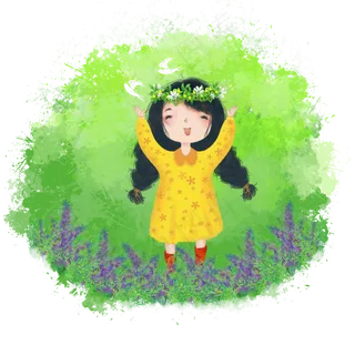 草地春天少女立春春光PNG紫花,免抠元素