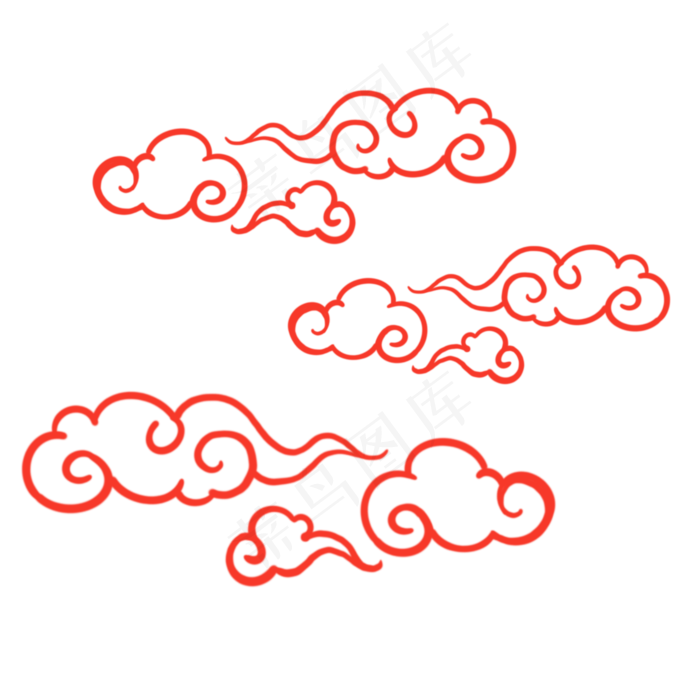 手绘中国风红色云纹免扣素材,免抠元素