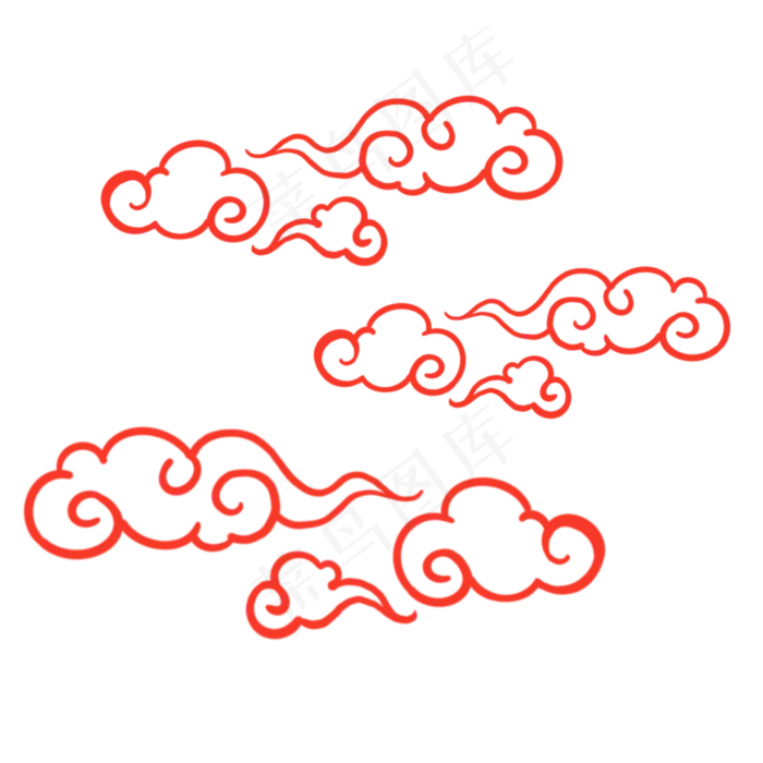 手绘中国风红色云纹免扣素材,免抠元素(2000*2000px)psd模版下载