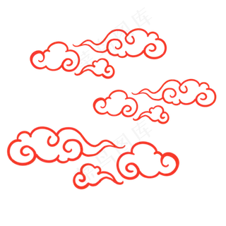 手绘中国风红色云纹免扣素材,免抠元素