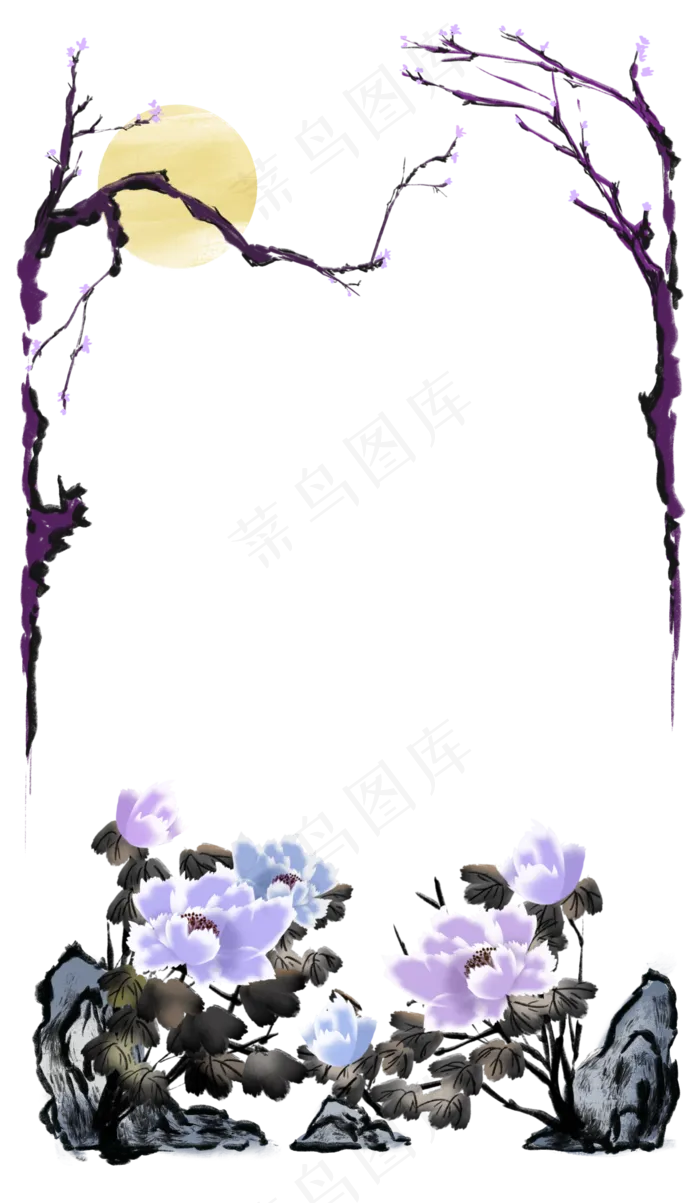 水墨荷花边框(2304X3961)