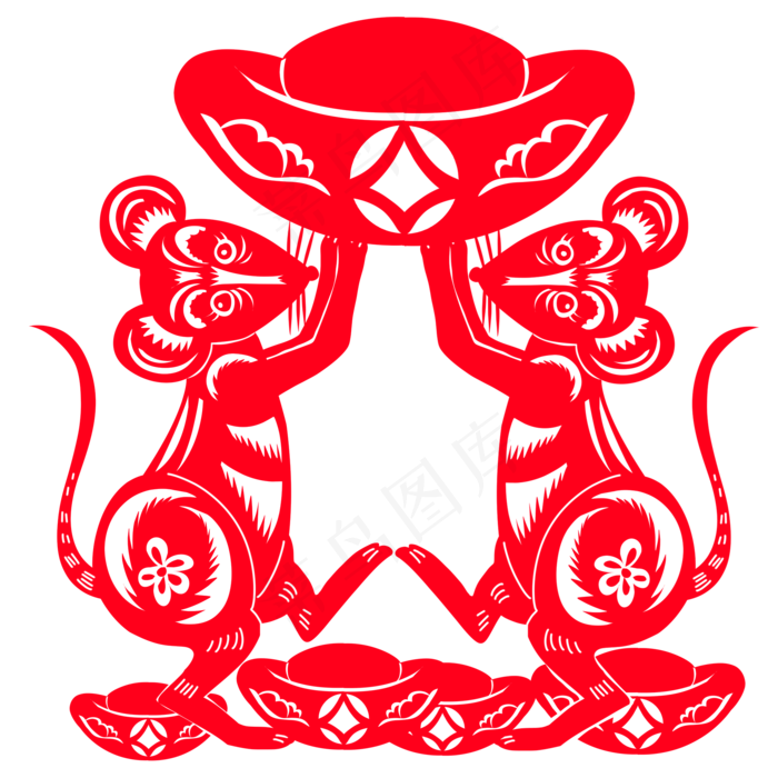 红色鼠年剪纸,免抠元素(2000X2000(DPI:299))psd模版下载