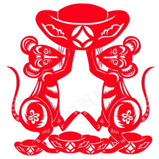 红色鼠年剪纸,免抠元素