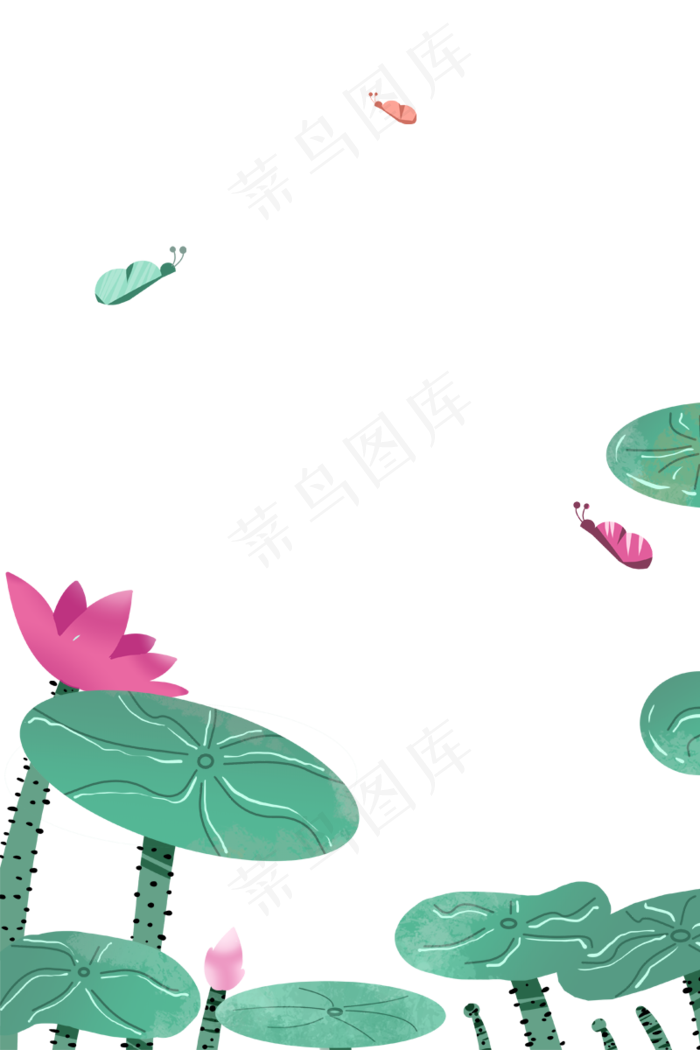 手绘卡通荷花里嬉戏的蝴蝶免扣元(800X1200(DPI:72))psd模版下载