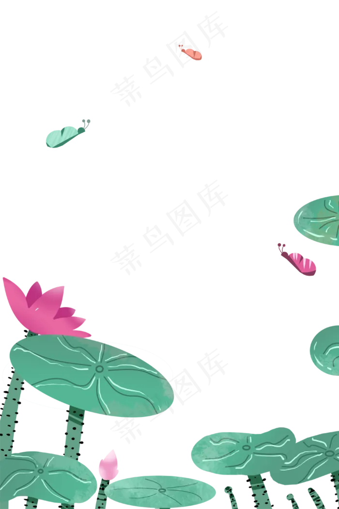 手绘卡通荷花里嬉戏的蝴蝶免扣元(800X1200(DPI:72))psd模版下载