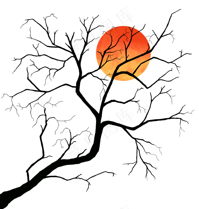 冬天落日下的树枝(3383X3543(DPI:300))psd模版下载