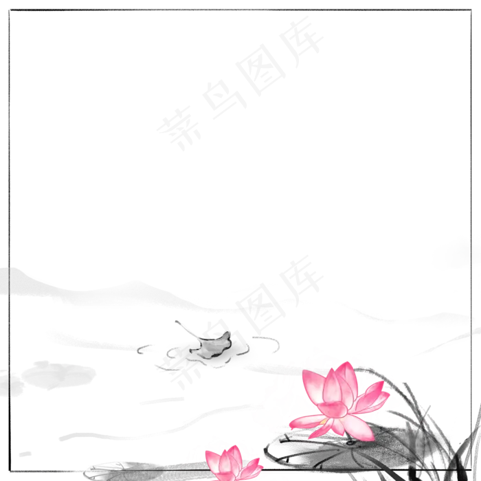 立秋水墨荷花(2000X2000(DPI:300))psd模版下载