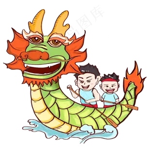 端午节绿色卡通手绘划龙舟