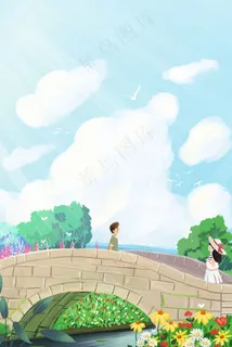 夏日风景小溪拱桥风景小清新