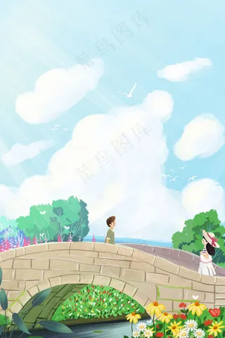 夏日风景小溪拱桥风景小清新