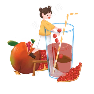秋季水果之石榴和制作石榴汁的女