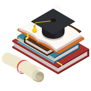 矢量扁学士帽书籍毕业证书