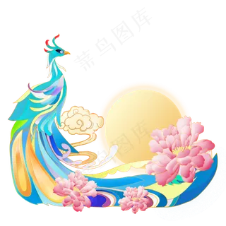 国潮凤凰鸟PNG素材,免抠元素