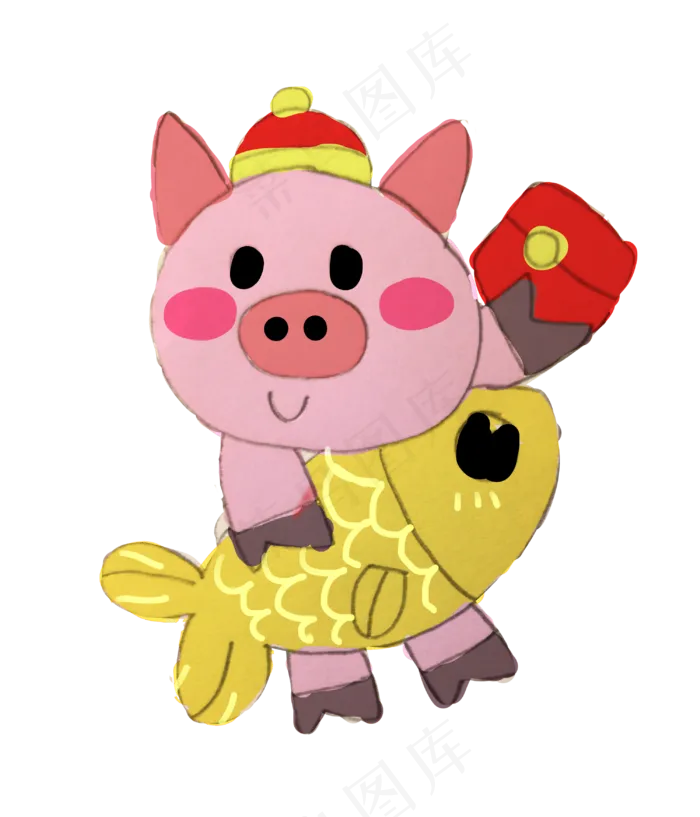 小年粉色小猪年年有余红包小元素,免抠元素(3000X3500(DPI:300))psd模版下载